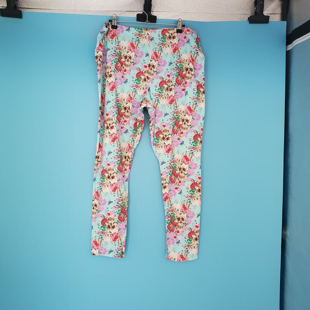 NOBO No Boundaries Leggings Size XXXL (21) Teal Floral Skull Print